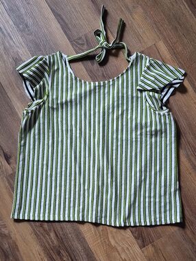 Eva Franco Anthropologie NWT Keely Striped Ruffle Tie Back Top Size XL